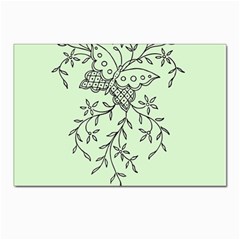 Illustration Of Butterflies And Flowers Ornament On Green Background Postcard 4 x 6  (pkg Of 10) by Ket1n9