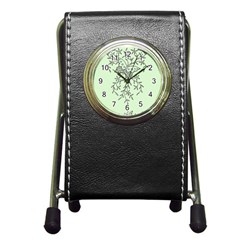 Illustration Of Butterflies And Flowers Ornament On Green Background Pen Holder Desk Clock by Ket1n9