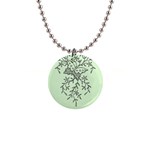 Illustration Of Butterflies And Flowers Ornament On Green Background 1  Button Necklace Front