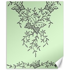 Illustration Of Butterflies And Flowers Ornament On Green Background Canvas 8  X 10 