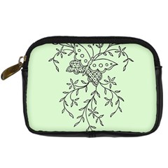 Illustration Of Butterflies And Flowers Ornament On Green Background Digital Camera Leather Case by Ket1n9