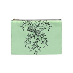 Illustration Of Butterflies And Flowers Ornament On Green Background Cosmetic Bag (medium) by Ket1n9