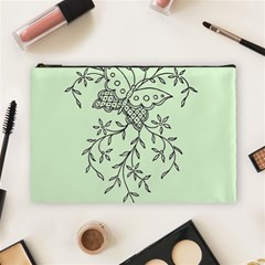 Illustration Of Butterflies And Flowers Ornament On Green Background Cosmetic Bag (large) by Ket1n9