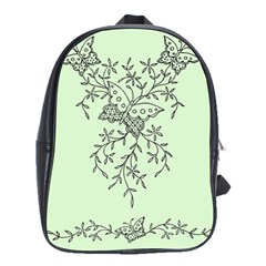 Illustration Of Butterflies And Flowers Ornament On Green Background School Bag (large) by Ket1n9