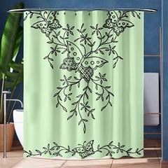 Illustration Of Butterflies And Flowers Ornament On Green Background Shower Curtain 60  X 72  (medium)  by Ket1n9