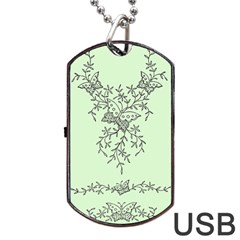 Illustration Of Butterflies And Flowers Ornament On Green Background Dog Tag Usb Flash (two Sides) by Ket1n9