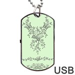 Illustration Of Butterflies And Flowers Ornament On Green Background Dog Tag USB Flash (Two Sides) Front