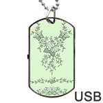 Illustration Of Butterflies And Flowers Ornament On Green Background Dog Tag USB Flash (Two Sides) Back