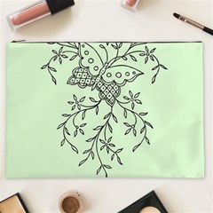 Illustration Of Butterflies And Flowers Ornament On Green Background Cosmetic Bag (xxl) by Ket1n9