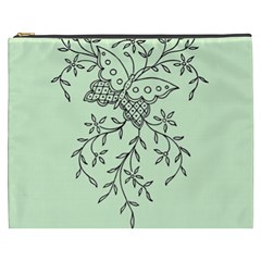 Illustration Of Butterflies And Flowers Ornament On Green Background Cosmetic Bag (xxxl) by Ket1n9