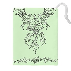 Illustration Of Butterflies And Flowers Ornament On Green Background Drawstring Pouch (4xl) by Ket1n9