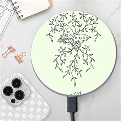 Illustration Of Butterflies And Flowers Ornament On Green Background Wireless Fast Charger(white) by Ket1n9