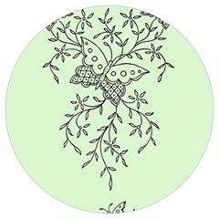 Illustration Of Butterflies And Flowers Ornament On Green Background Round Trivet by Ket1n9