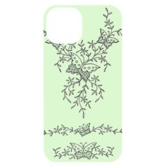 Illustration Of Butterflies And Flowers Ornament On Green Background Iphone 14 Black Uv Print Case by Ket1n9