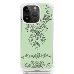 Illustration Of Butterflies And Flowers Ornament On Green Background Iphone 14 Pro Tpu Uv Print Case by Ket1n9