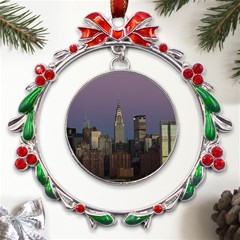 Skyline City Manhattan New York Metal X mas Wreath Ribbon Ornament by Ket1n9