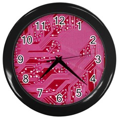 Pink Circuit Pattern Wall Clock (black) by Ket1n9