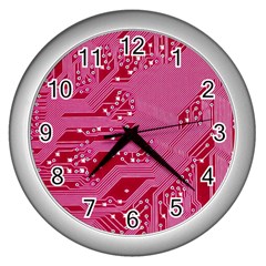 Pink Circuit Pattern Wall Clock (silver) by Ket1n9