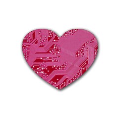 Pink Circuit Pattern Rubber Coaster (heart) by Ket1n9