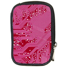 Pink Circuit Pattern Compact Camera Leather Case by Ket1n9