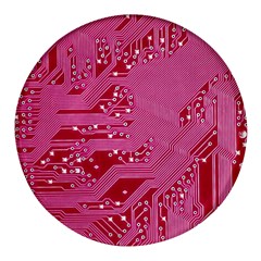 Pink Circuit Pattern Round Glass Fridge Magnet (4 Pack) by Ket1n9