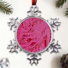 Pink Circuit Pattern Metal Large Snowflake Ornament by Ket1n9