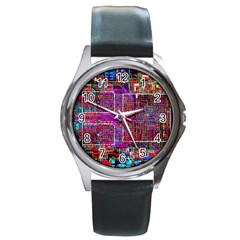 Technology Circuit Board Layout Pattern Round Metal Watch by Ket1n9