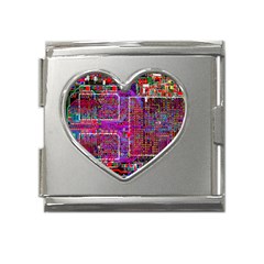 Technology Circuit Board Layout Pattern Mega Link Heart Italian Charm (18mm) by Ket1n9