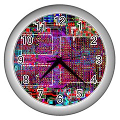 Technology Circuit Board Layout Pattern Wall Clock (silver) by Ket1n9