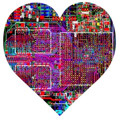 Technology Circuit Board Layout Pattern Wooden Puzzle Heart by Ket1n9