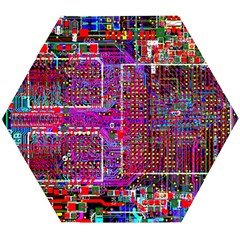 Technology Circuit Board Layout Pattern Wooden Puzzle Hexagon by Ket1n9