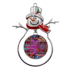 Technology Circuit Board Layout Pattern Metal Snowman Ornament by Ket1n9