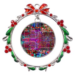 Technology Circuit Board Layout Pattern Metal X mas Wreath Ribbon Ornament by Ket1n9