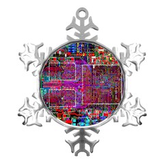 Technology Circuit Board Layout Pattern Metal Small Snowflake Ornament by Ket1n9