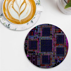 Cad Technology Circuit Board Layout Pattern Uv Print Round Tile Coaster by Ket1n9