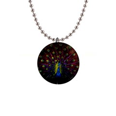 Beautiful Peacock Feather 1  Button Necklace by Ket1n9