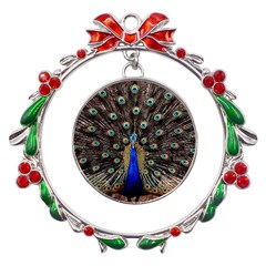 Peacock Metal X mas Wreath Ribbon Ornament by Ket1n9