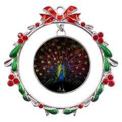 Beautiful Peacock Feather Metal X mas Wreath Ribbon Ornament by Ket1n9