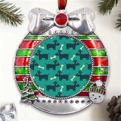 Happy Dogs Animals Pattern Metal X mas Ribbon With Red Crystal Round Ornament by Ket1n9