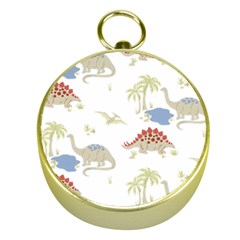 Dinosaur Art Pattern Gold Compasses by Ket1n9