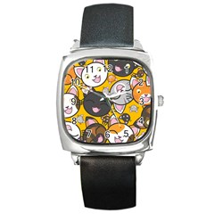 Cats Cute Kitty Kitties Kitten Square Metal Watch by Ket1n9