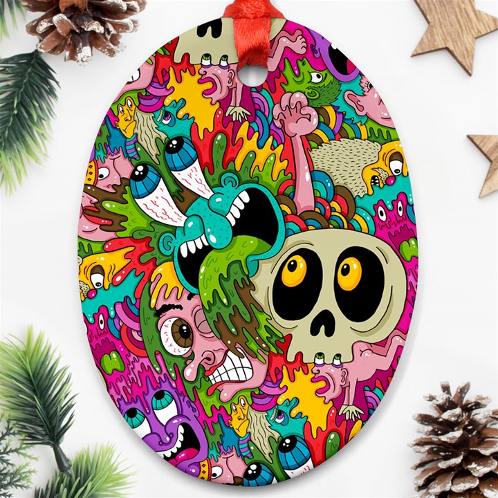 Crazy Illustrations & Funky Monster Pattern Ornament (Oval)