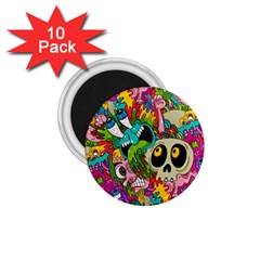 Crazy Illustrations & Funky Monster Pattern 1 75  Magnets (10 Pack) 