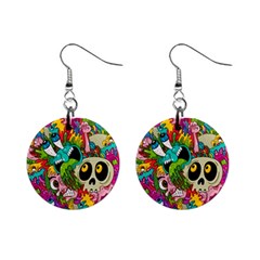 Crazy Illustrations & Funky Monster Pattern Mini Button Earrings