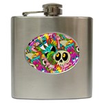 Crazy Illustrations & Funky Monster Pattern Hip Flask (6 oz) Front