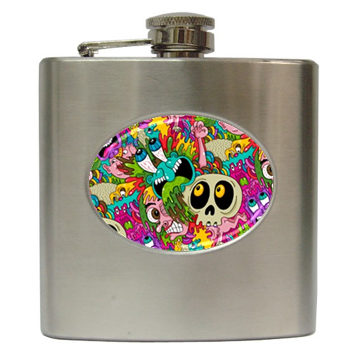 Crazy Illustrations & Funky Monster Pattern Hip Flask (6 oz)