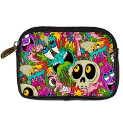 Crazy Illustrations & Funky Monster Pattern Digital Camera Leather Case by Ket1n9