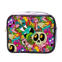 Crazy Illustrations & Funky Monster Pattern Mini Toiletries Bag (one Side) by Ket1n9