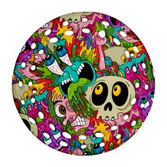 Crazy Illustrations & Funky Monster Pattern Round Filigree Ornament (two Sides) by Ket1n9