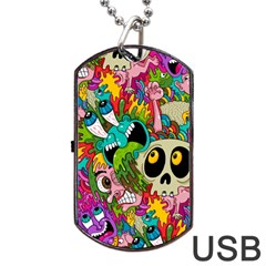 Crazy Illustrations & Funky Monster Pattern Dog Tag Usb Flash (two Sides) by Ket1n9